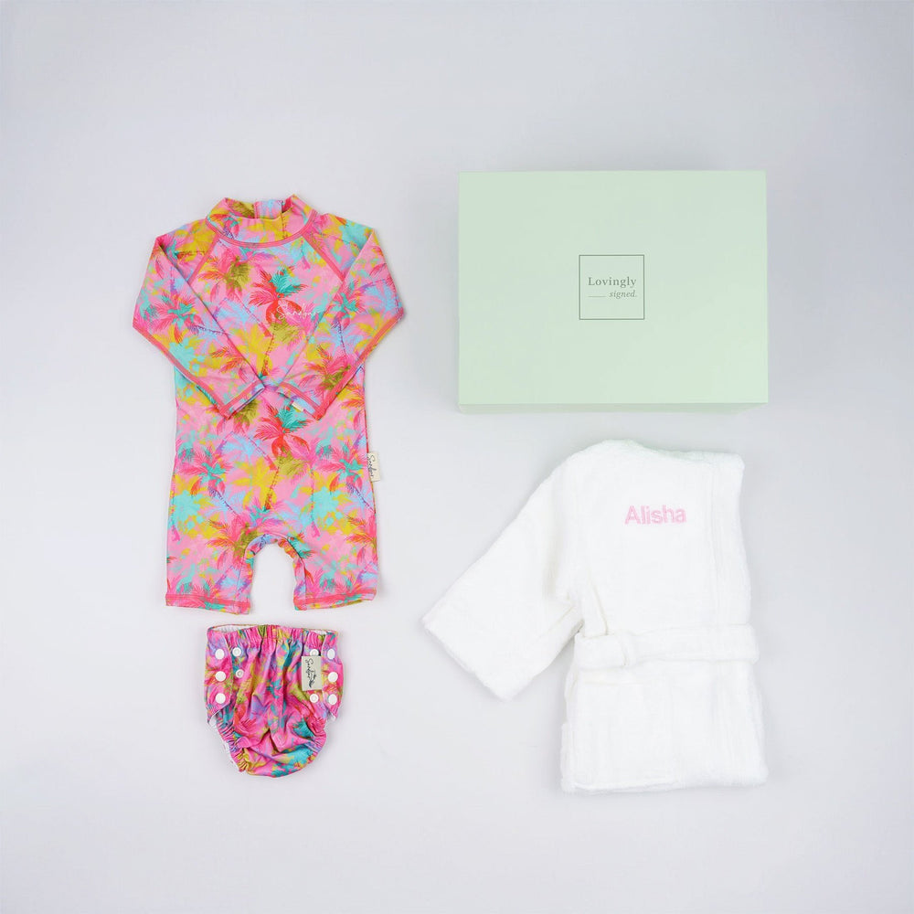 Baby's First Swim Deluxe Gift Set in Pink Palm Design