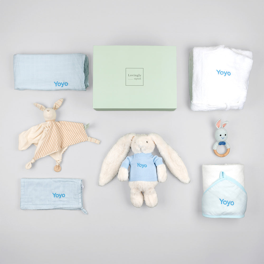 Bamboo bunny bliss gift set in blue