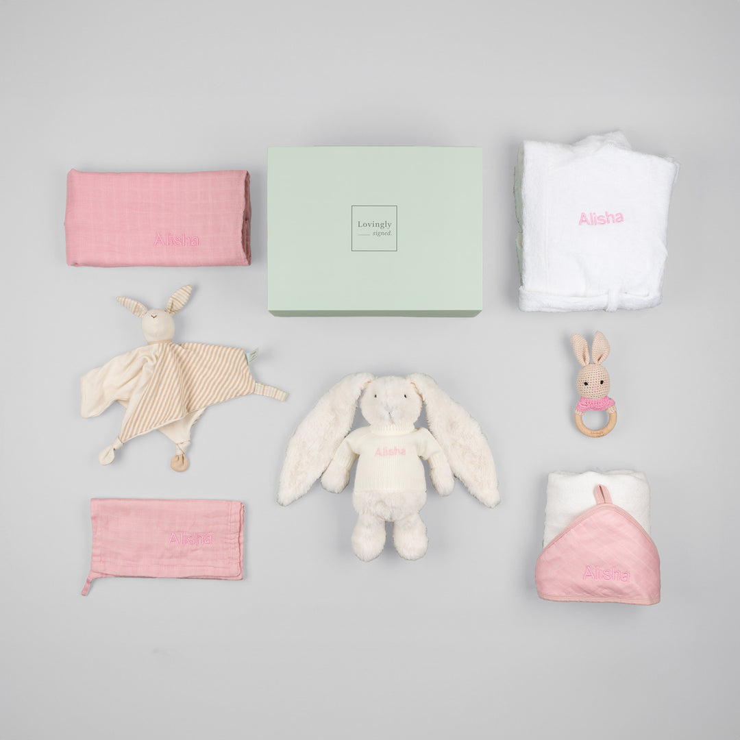 Bamboo bunny bliss gift set in pink