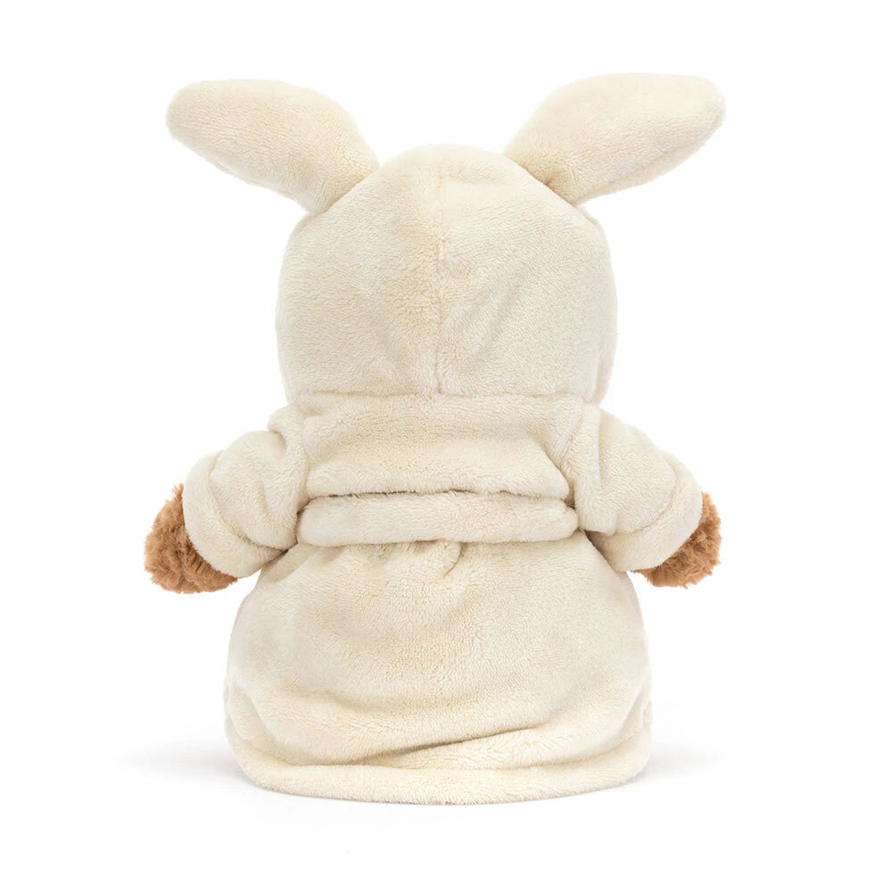 Cute Bartholomew Bear Bathrobe Outfit soft toy from Jellycat, ideal gift for birthdays and special occasions