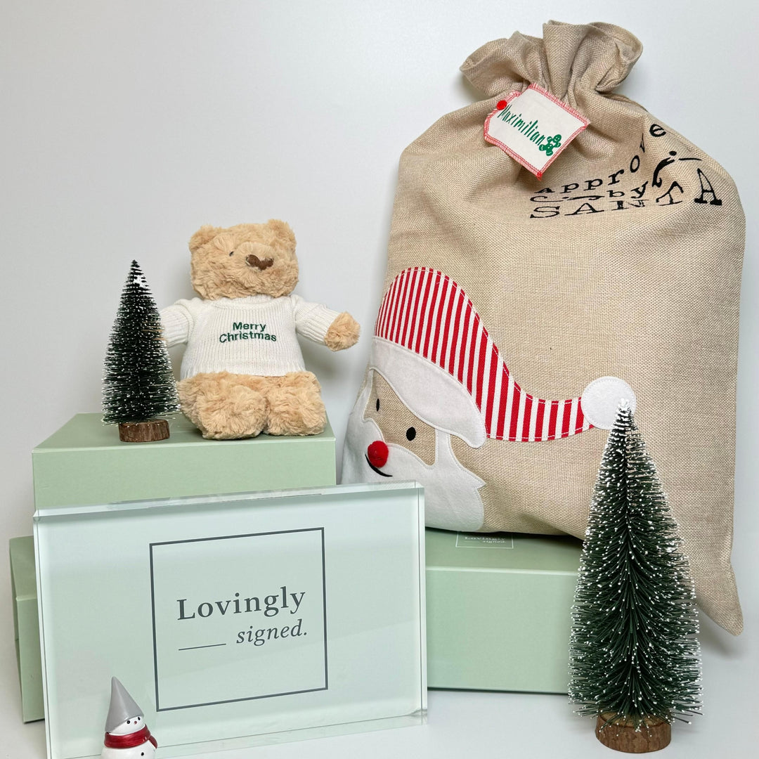 Customised santa sack and merry christmas bear