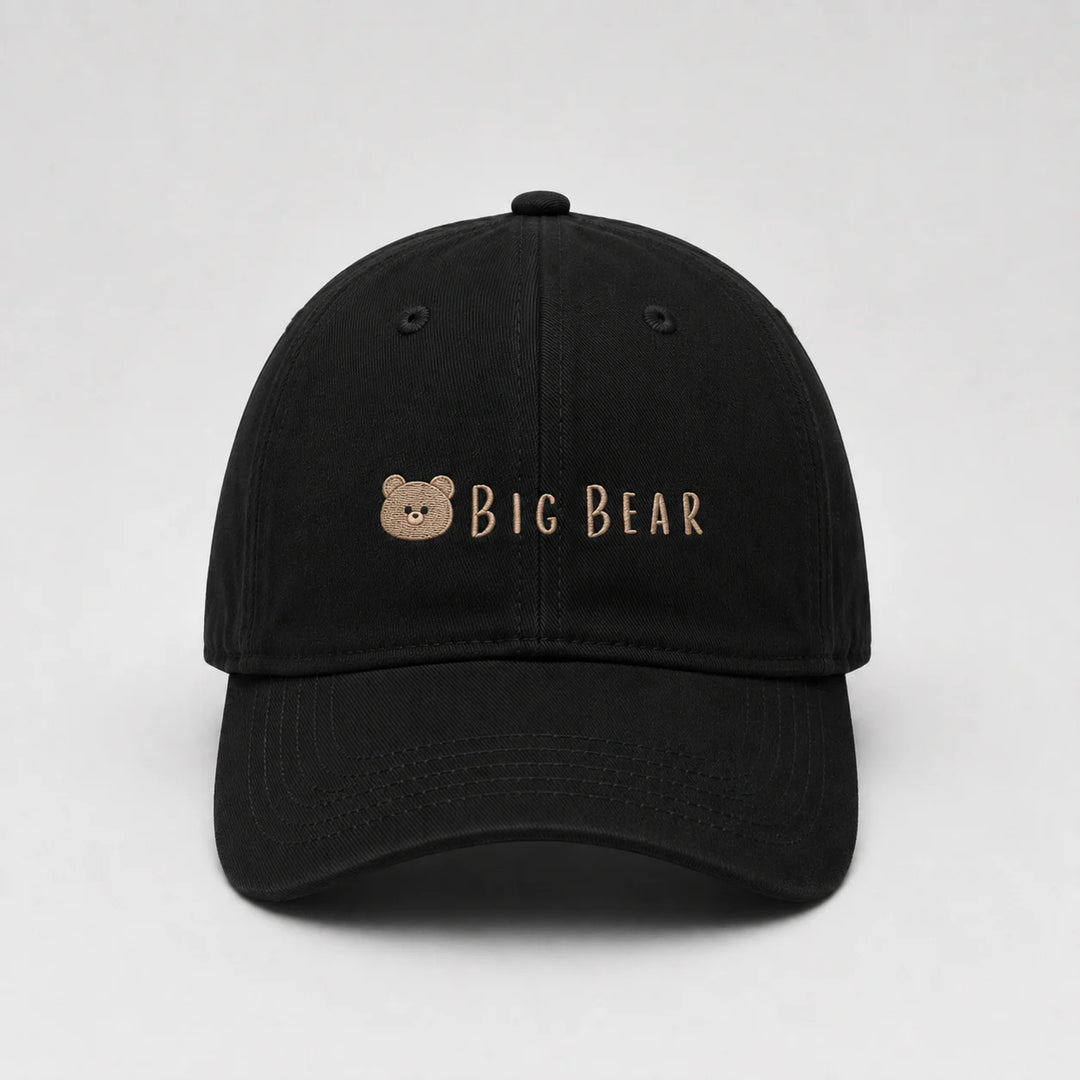 Black cap with 'Big Bear' logo on a light gray background