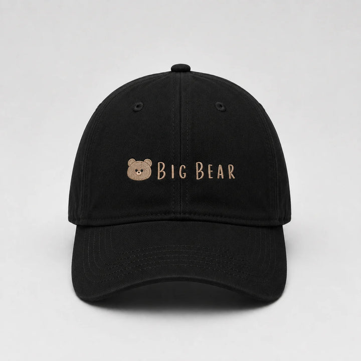 Black cap with 'Big Bear' logo on a light gray background