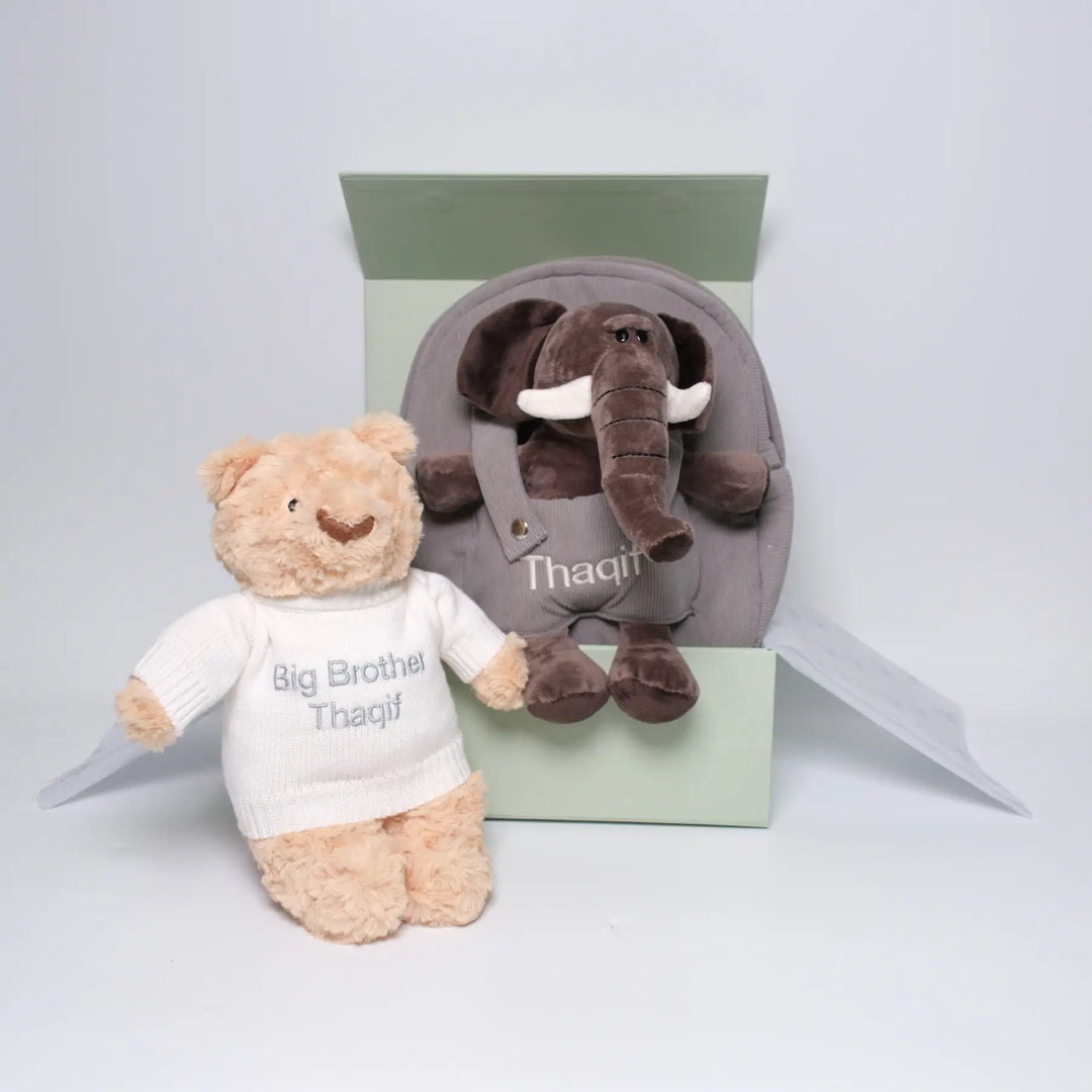 Big Brother Gift Set – Personalised Bear & Elephant Backpack
