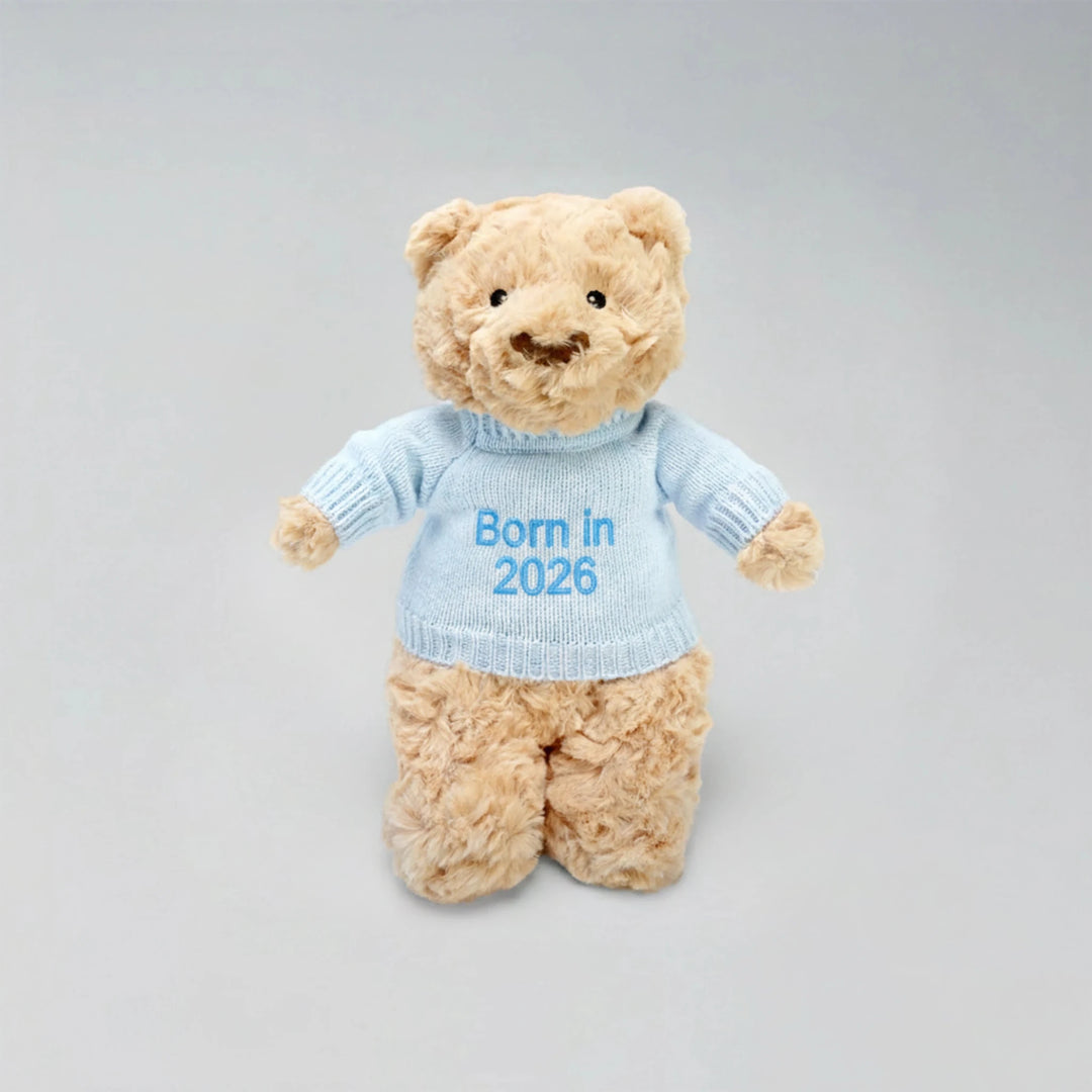 Unisex Baby Gifts: Custom "Born in 2026" Teddy Bear | Personalised Hugsy Bear with Jumper
