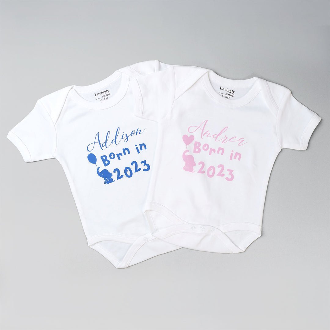 Bamboo babygrow with customised year for babt 