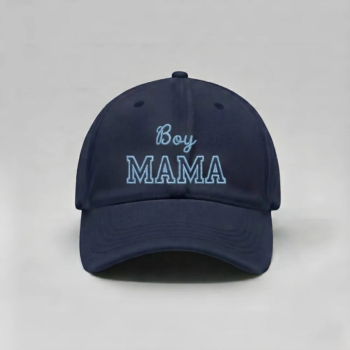 Dark Blue adjustable mama cap with “Boy Mama” block outline phrase