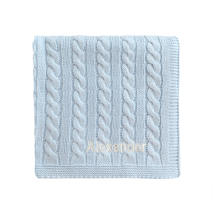 Personalised Luxury Baby Cable Knit Blanket - Pale Blue