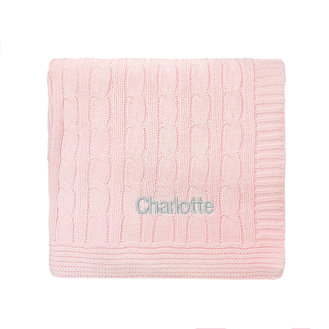Personalised Luxury Baby Cable Knit Blanket - Pale Pink