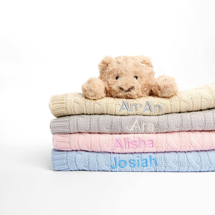 Personalised Luxury Baby Cable Knit Blanket - Pink