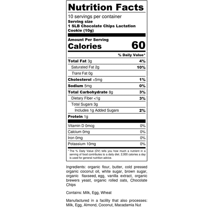 Singapore Lactation Bakes Chocolate Chips Cookies Nutrition Facts