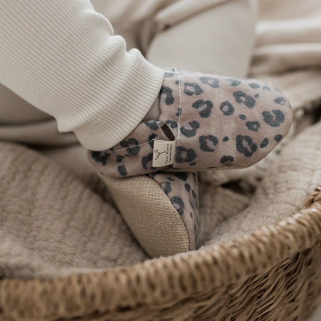 Baby wearing Cosy Roots Vegan Shoes - Leo