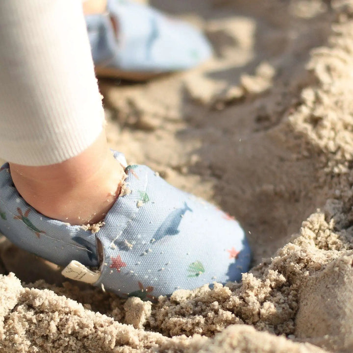 Close up of toddler wearing Cosy Roots Vegan Shoes - Sea Buddies