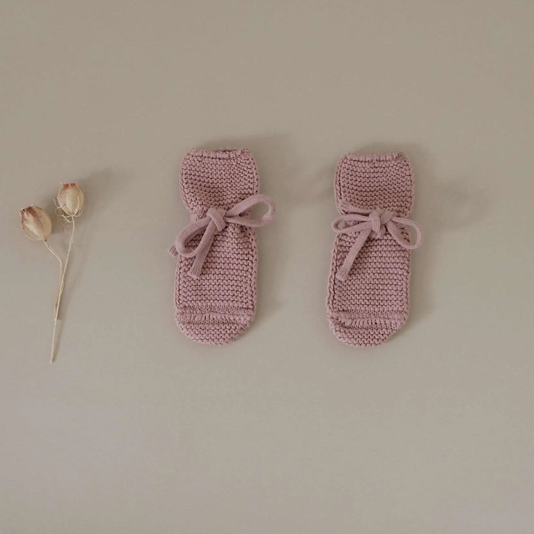 Cosy Roots Organic Knit Booties - Dusty Rose