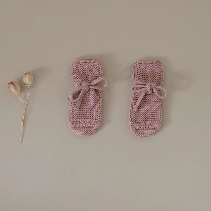 Cosy Roots Organic Knit Booties - Dusty Rose