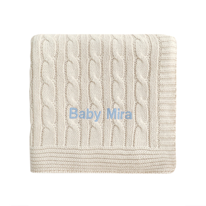 Personalised Luxury Baby Cable Knit Blanket - Cream