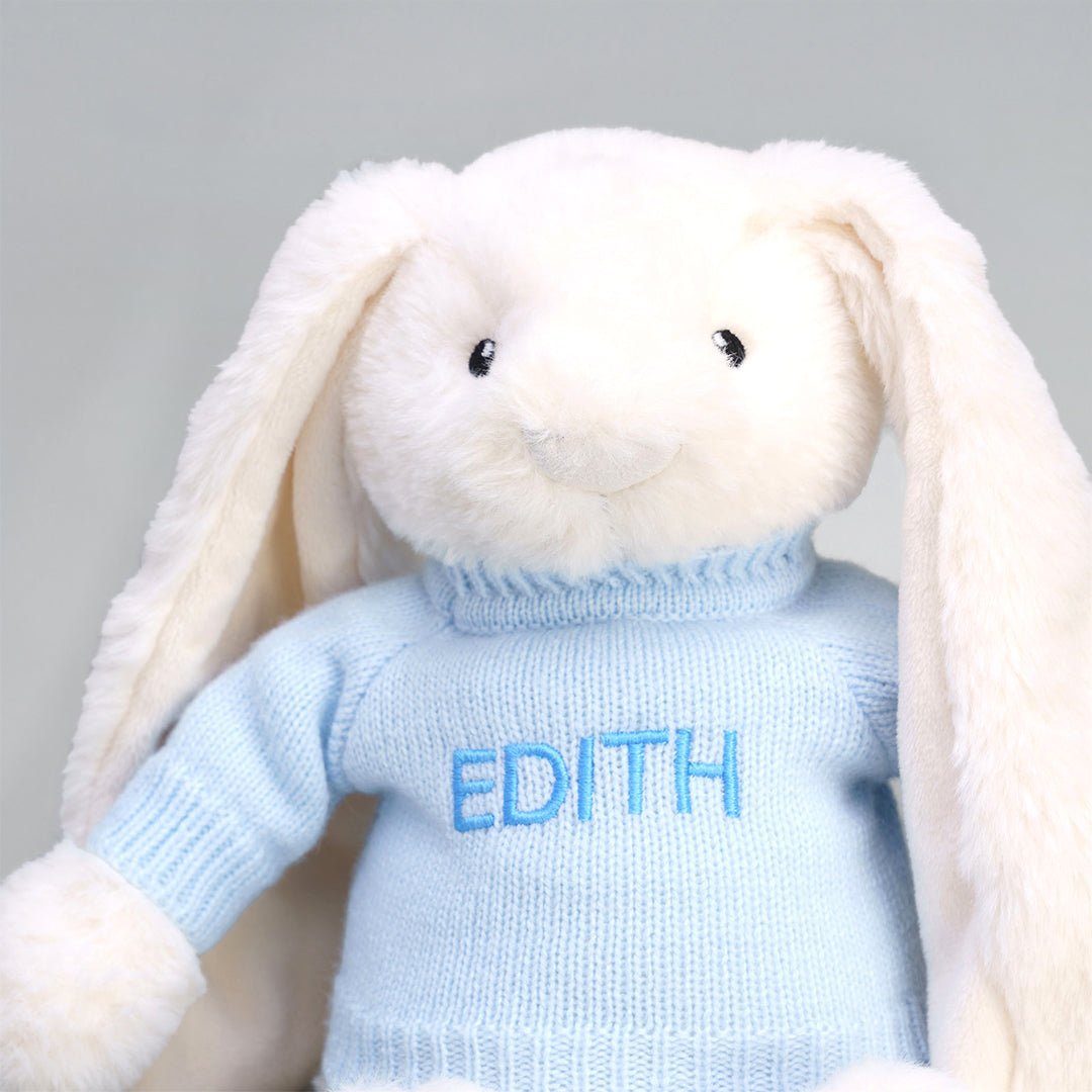 Closeup of bunny plush toy 