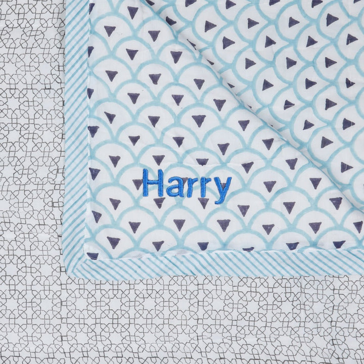 Feroza Personalised Baby Quilt - Kyoto Aqua