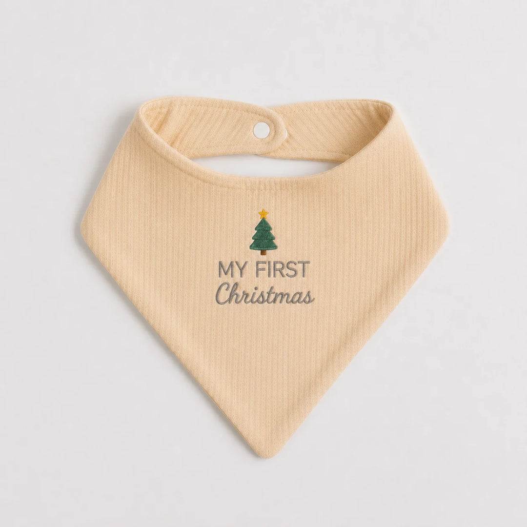 Baby's First Christmas Milestone Bib in Soft Neutral Colours