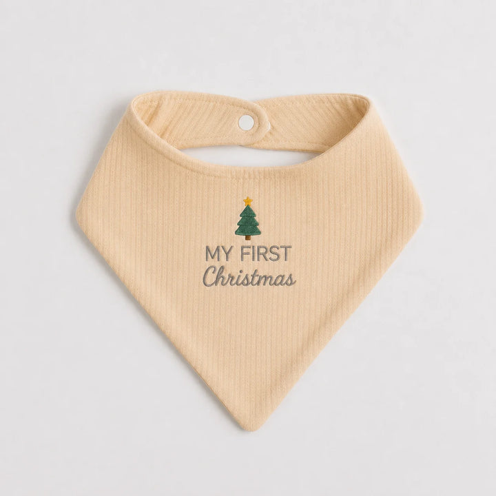 Baby's First Christmas Milestone Bib in Soft Neutral Colours