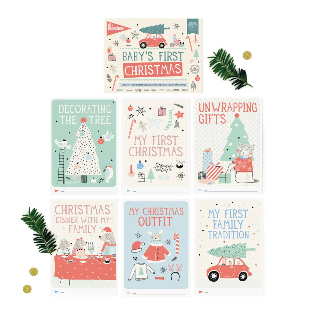 Milestone Cards for Baby's First Christmas, includes 6 tear-out photo cards