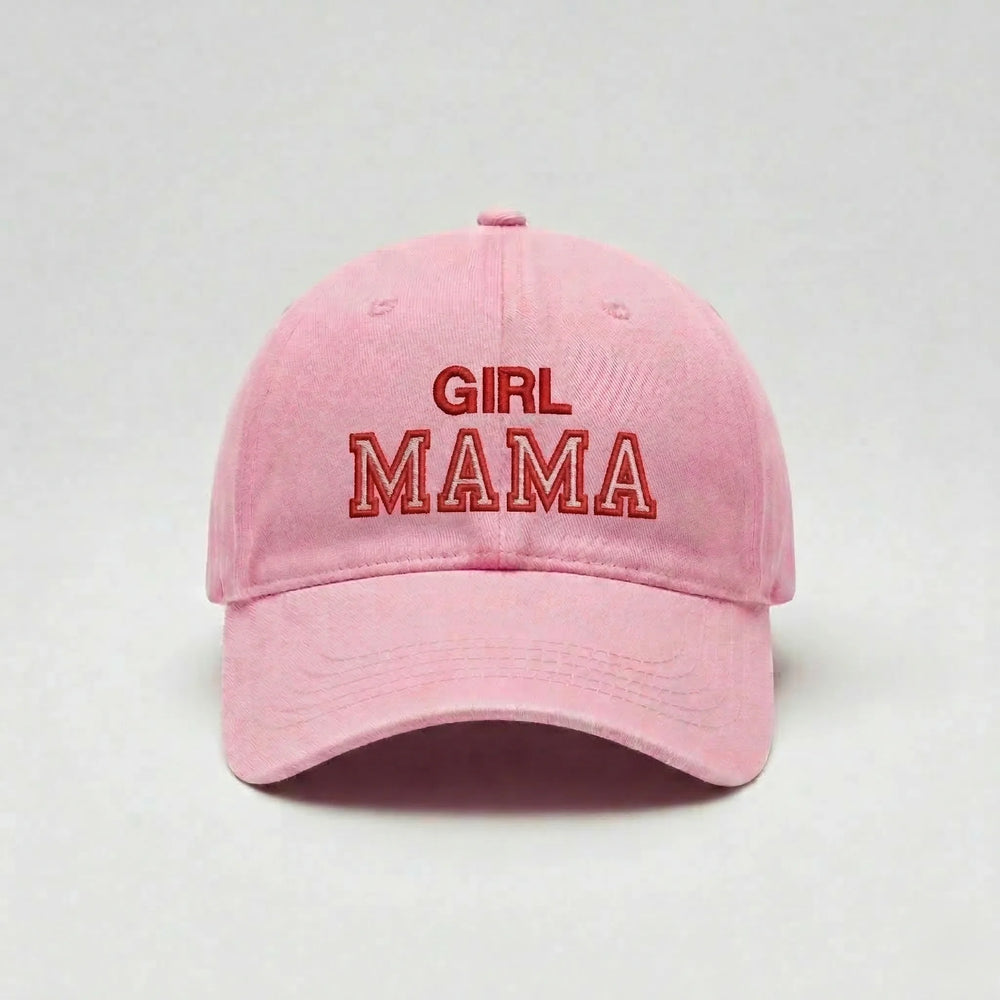 Baby pink mama cap with “Girl Mama” in signature block outline design