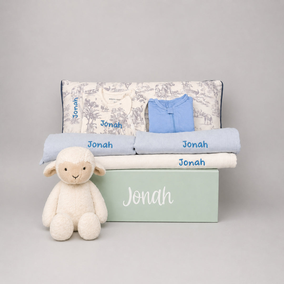Luxury Baby Hampers & Gift Sets: Jellycat x House of Holly Baby Boy Hamper - Blue
