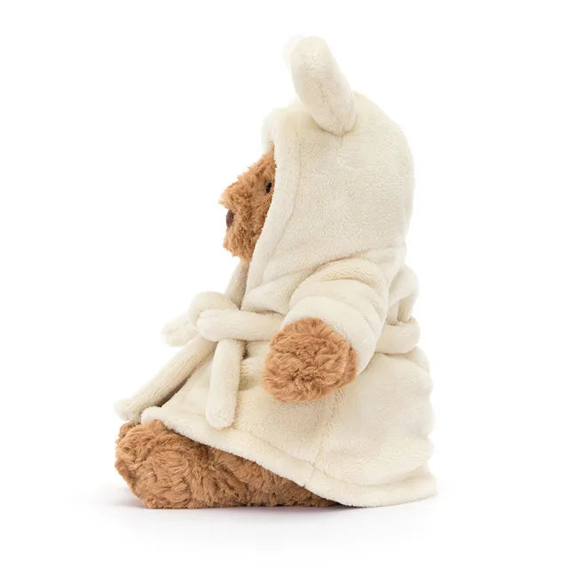 Premium Jellycat teddy bear in bathrobe outfit, perfect comfort companion for babies and kids