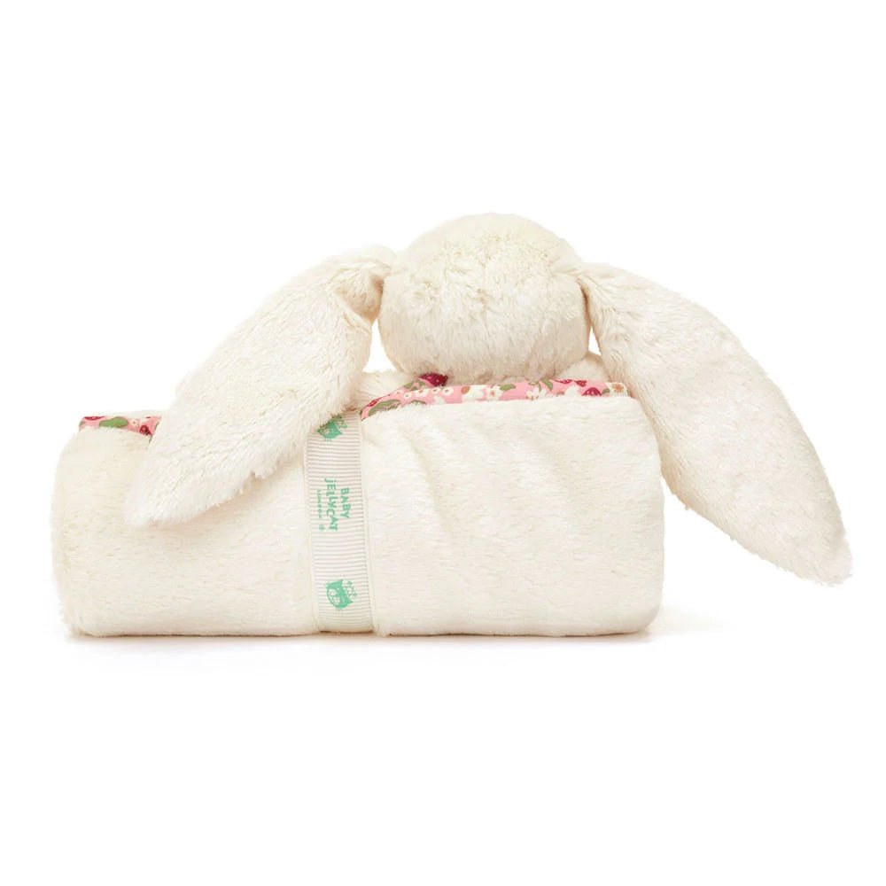 Jellycat Blossom Cream Bunny ‘Berry’ comfort blanket, a beautiful Jellycat gift for newborns