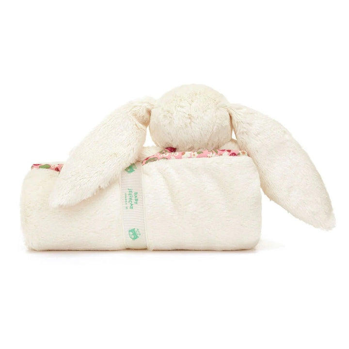 Jellycat Blossom Cream Bunny ‘Berry’ comfort blanket, a beautiful Jellycat gift for newborns