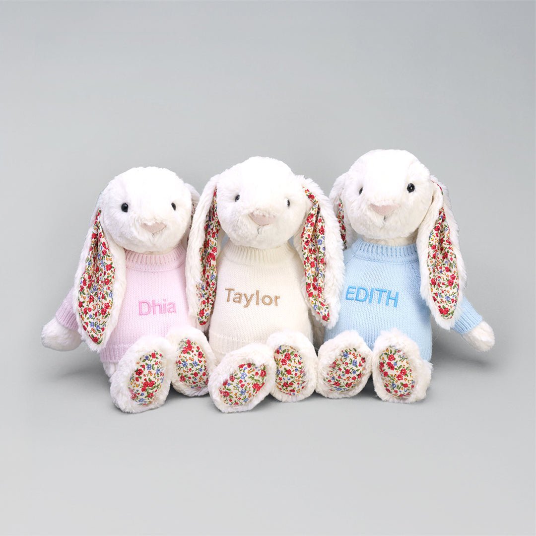 Jellycat Bashful Blossom Cream Bunny in Personalised Shirt