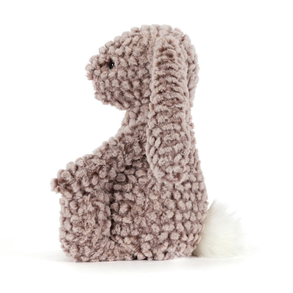 Side view of Jellycat Bashful Luxe Bunny Pine in Medium Size