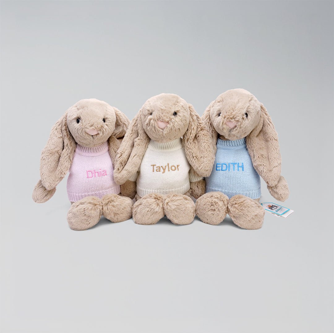 Jellycat Bashful Beige Bunny with Personalised Shirts