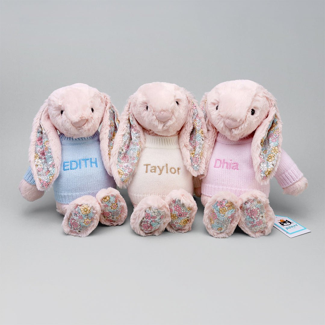 Jellycat Bashful Blossom Blush Bunny in Personalised Shirt