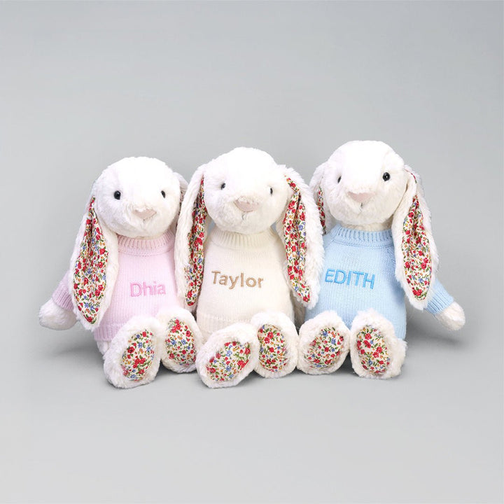 Jellycat Blossom Cream Bunnies in Personalised Shirt