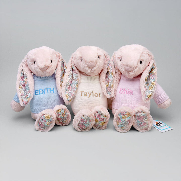 Jellycat Blossom Blush Bunnies in Personalised Shirt