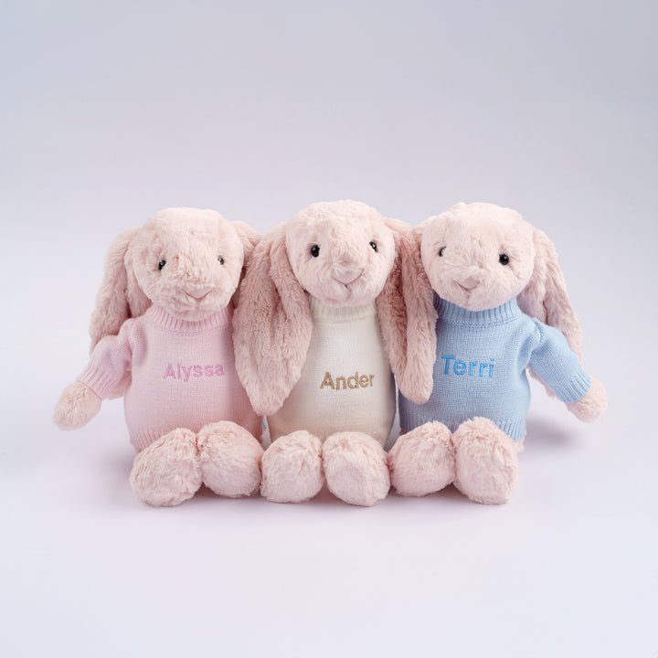 Jellycat Blush Bunnies in Personalised Shirt