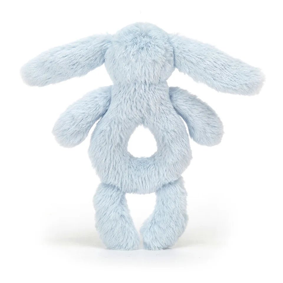 Back view of Jellycat Bashful Bunny Ring Rattle - blue