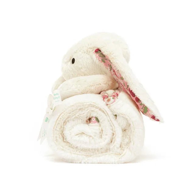 Jellycat Blossom Cream Bunny ‘Berry’ comfort blanket, a sweet newborn and baby shower gift
