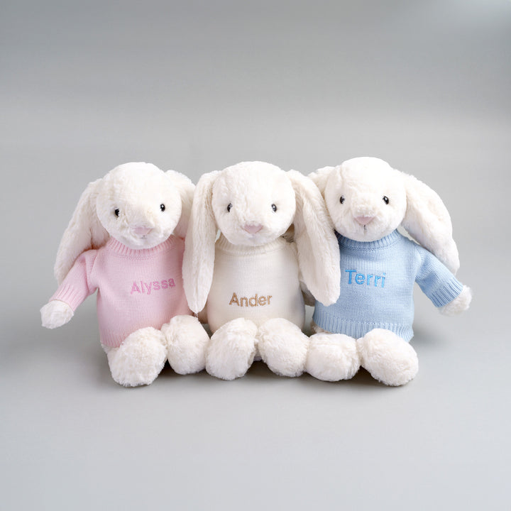 Jellycat Bashful Cream Bunny in Personalised Jumper