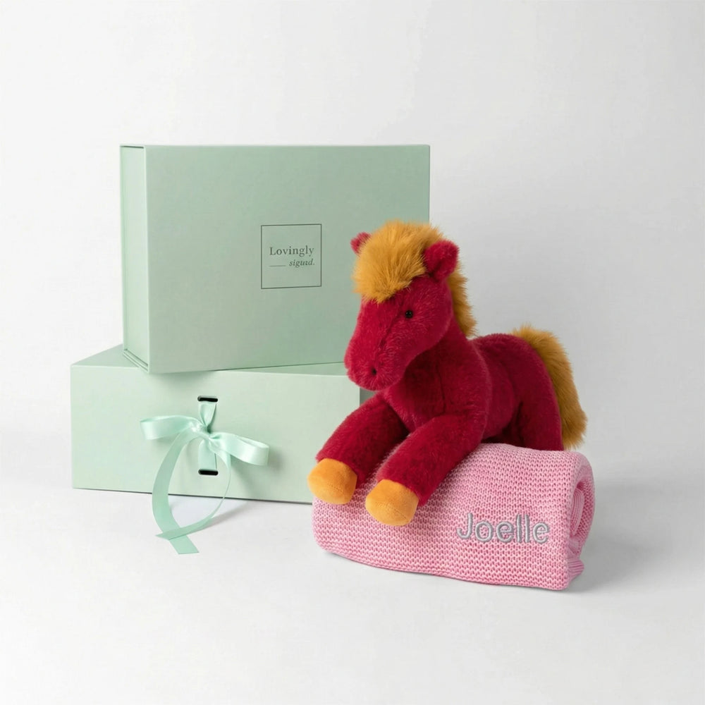 Jellycat Festive Horse with Bamboo Cellular Blanket Year of the Horse Baby Gift Set