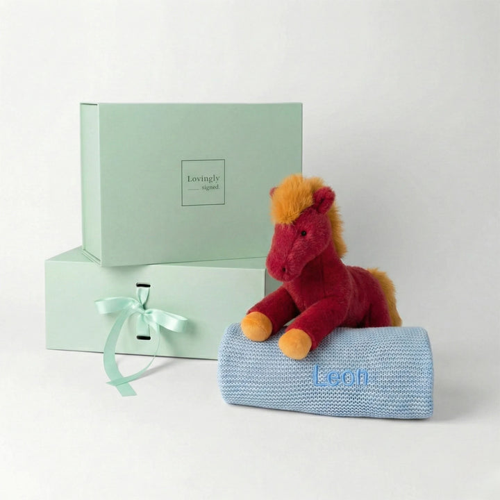 Luxury Year of the Horse Baby Hamper with Jellycat Horse and Soft Bamboo Blanket
