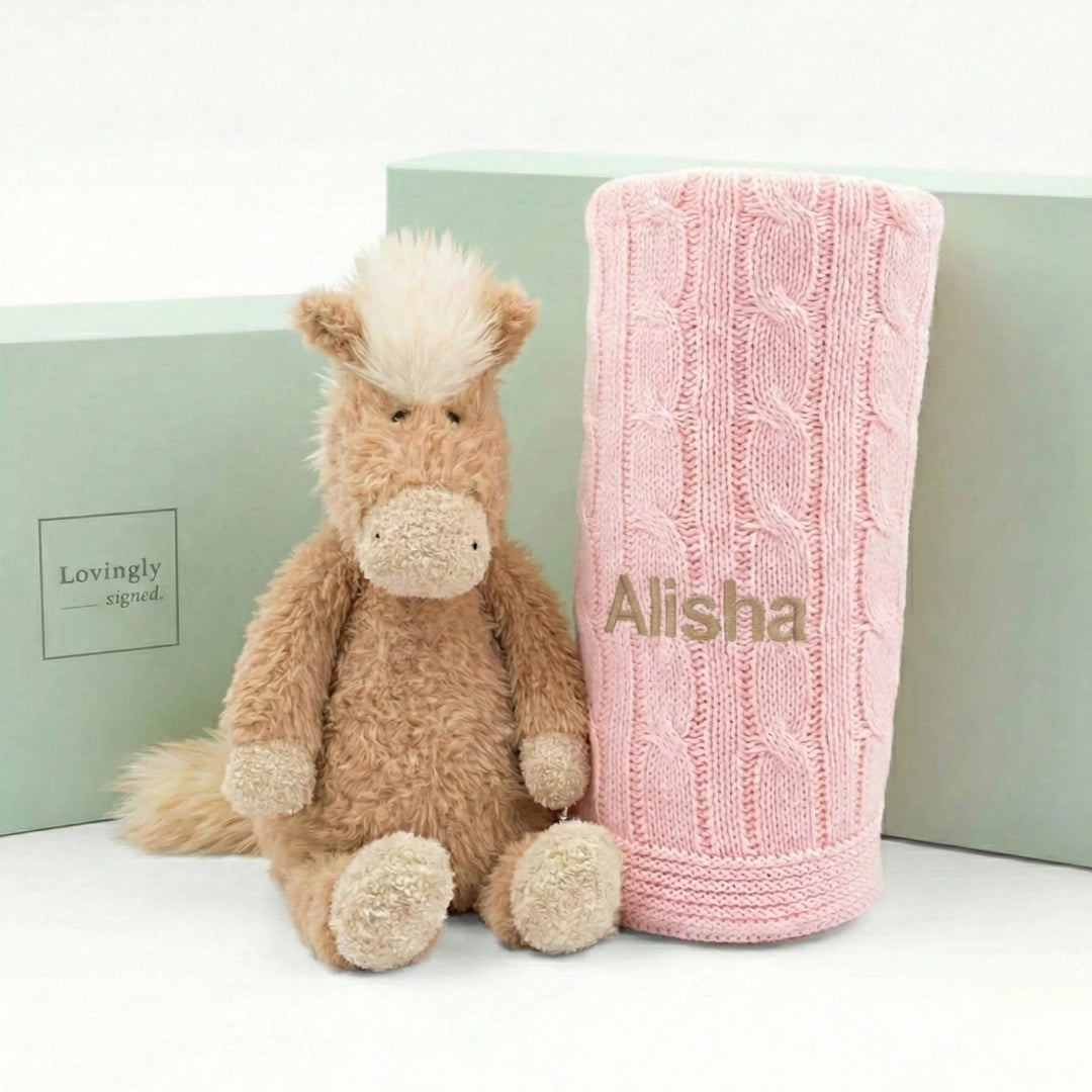 Baby Shower Gift Set with Canterneigh Pony and Organic Cotton Blanke