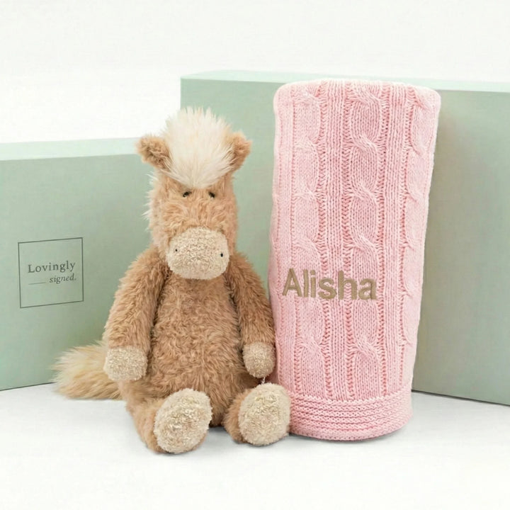 Baby Shower Gift Set with Canterneigh Pony and Organic Cotton Blanke