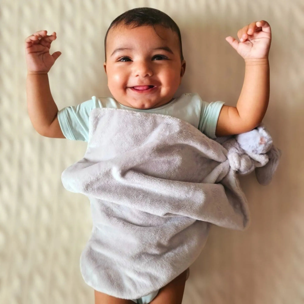 Baby covering with Jellycat Silver Soother
