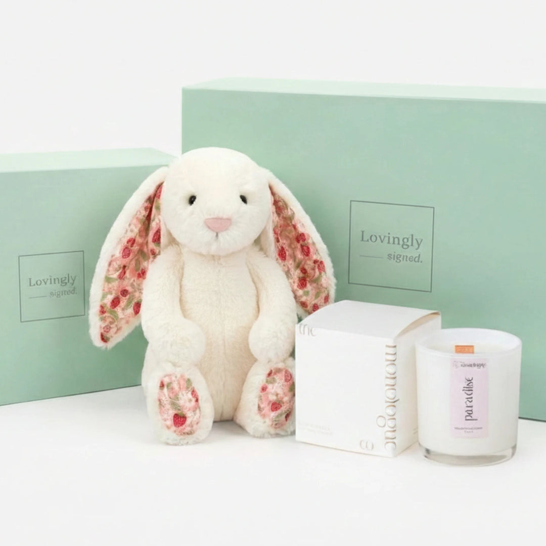 Valentine's Day Gift Set - Jellycat Blossom Berry Bunny with Monologue Soy Candle Singapore