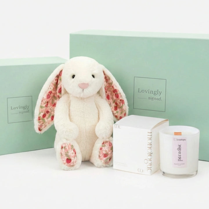 Valentine's Day Gift Set - Jellycat Blossom Berry Bunny with Monologue Soy Candle Singapore