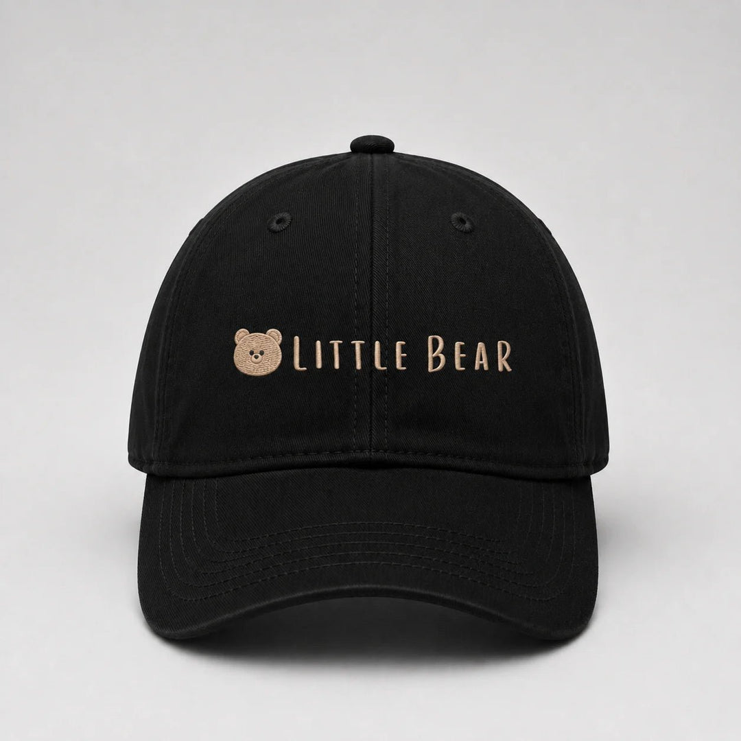 Black cap with 'Little Bear' logo on a light gray background
