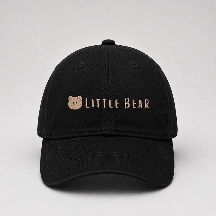 Black cap with 'Little Bear' logo on a light gray background