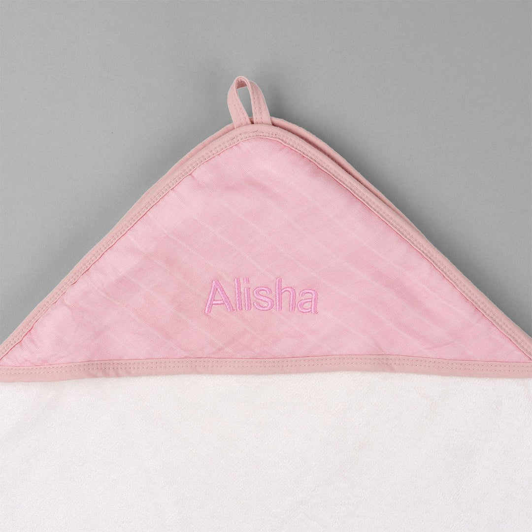 Personalised Pink Hooded Towel with "Alisha" embroidered in Pink Thread